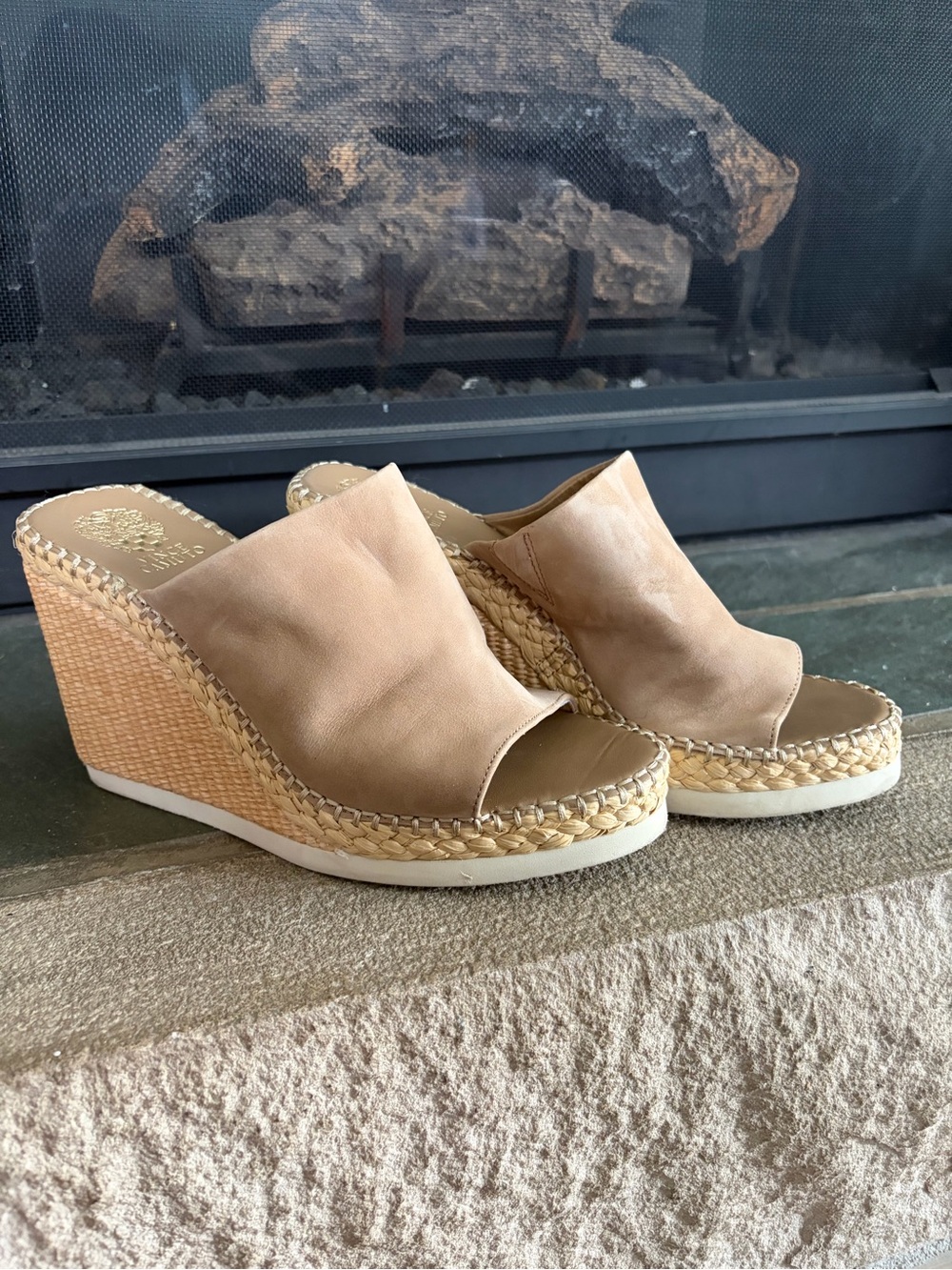 Vince Camuto Tan Leather Espadrille Wedge Mules